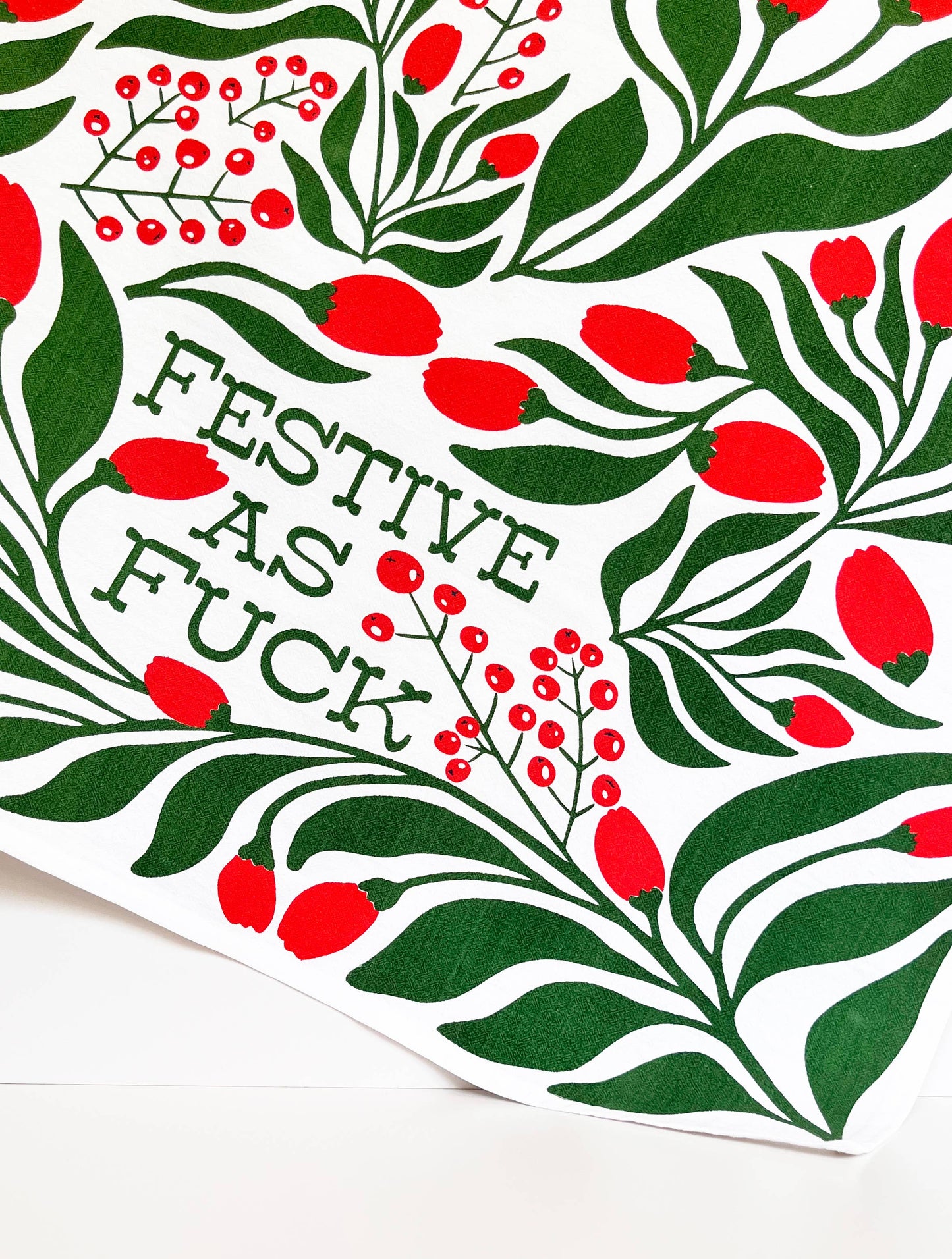 Festive as Fuck Red Green Christmas Holiday Kitchen Towel