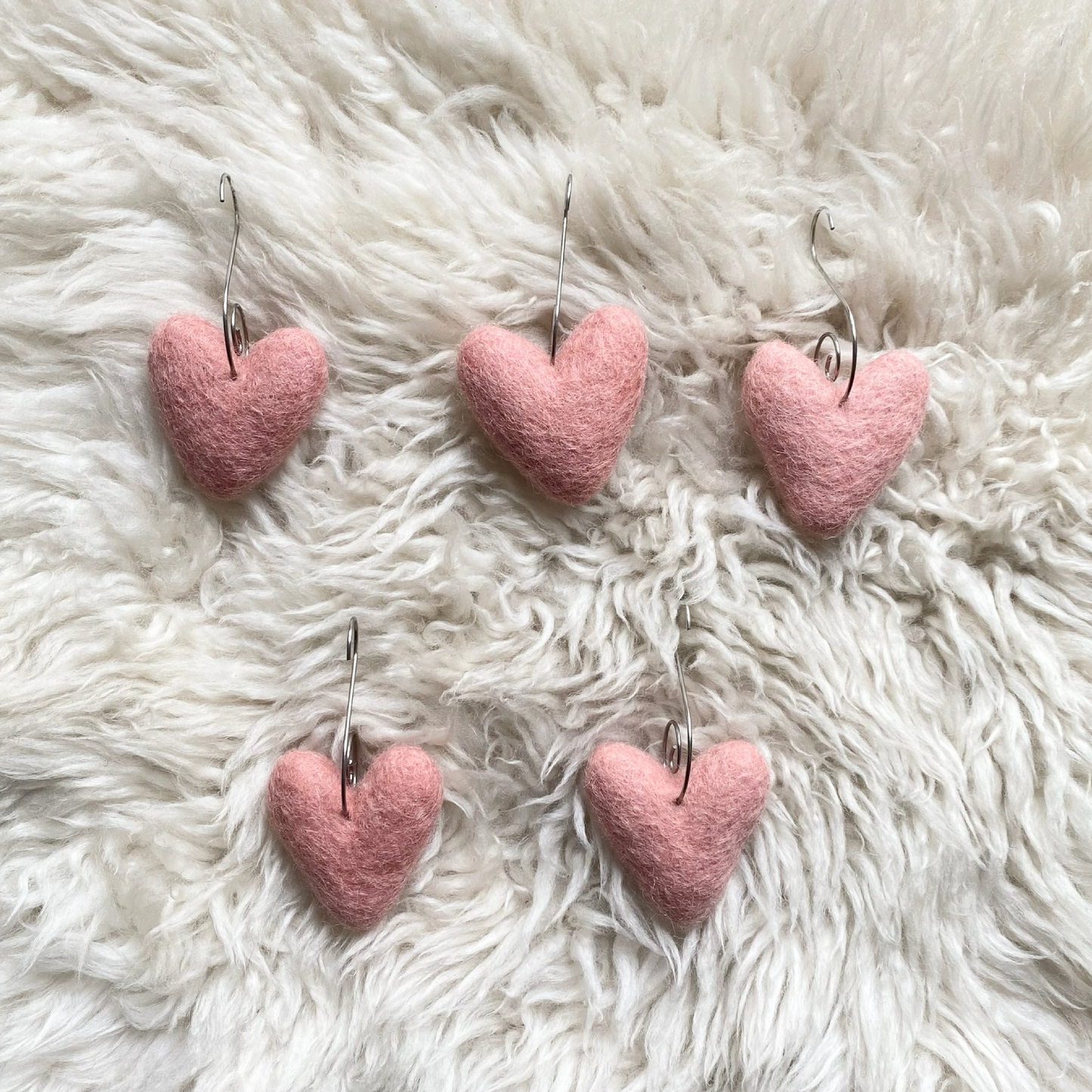 Felt Heart Ornaments (Light Pink) | Set of  5: Set of 5