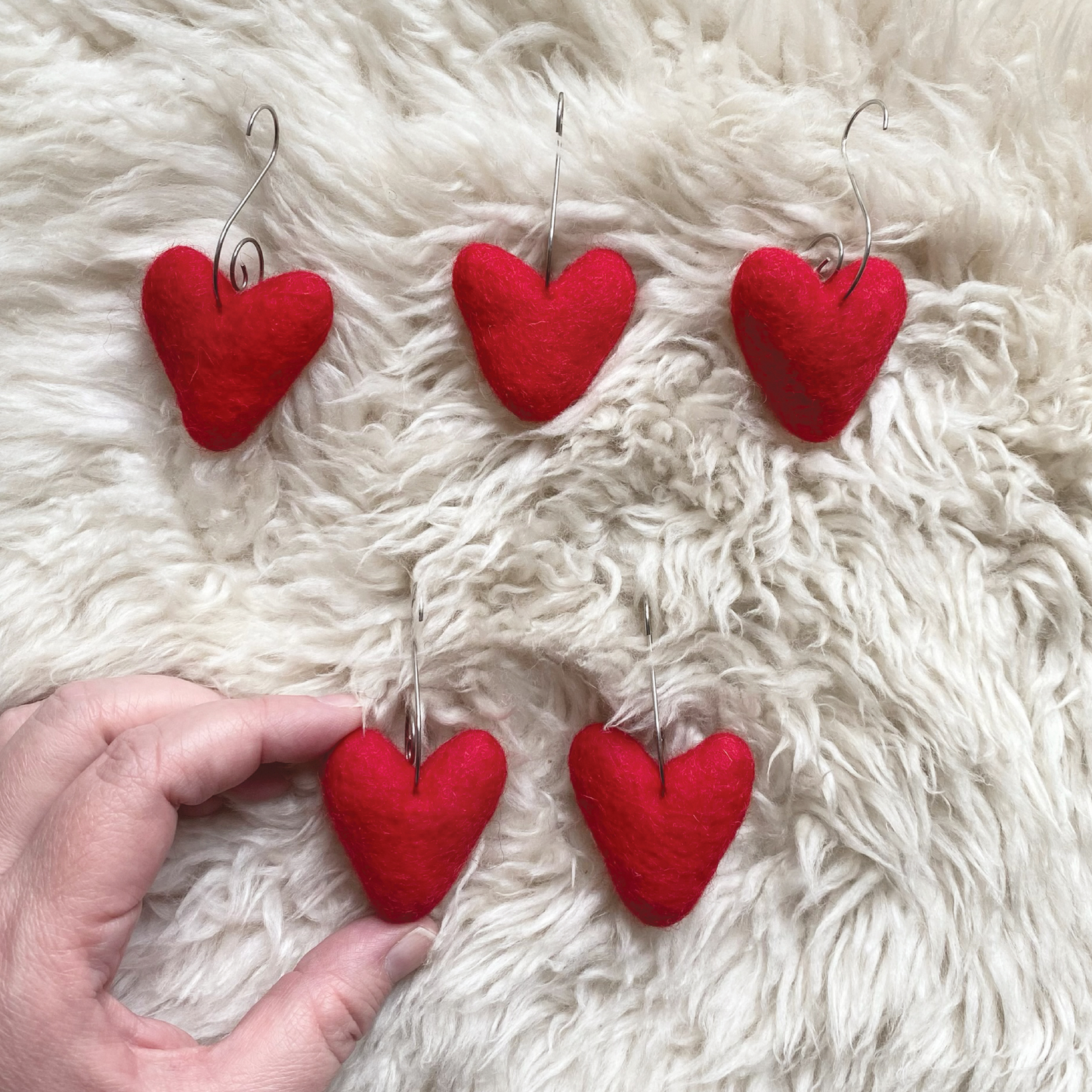 Felt Heart Ornaments (Red) | Set of  5: Set of 5
