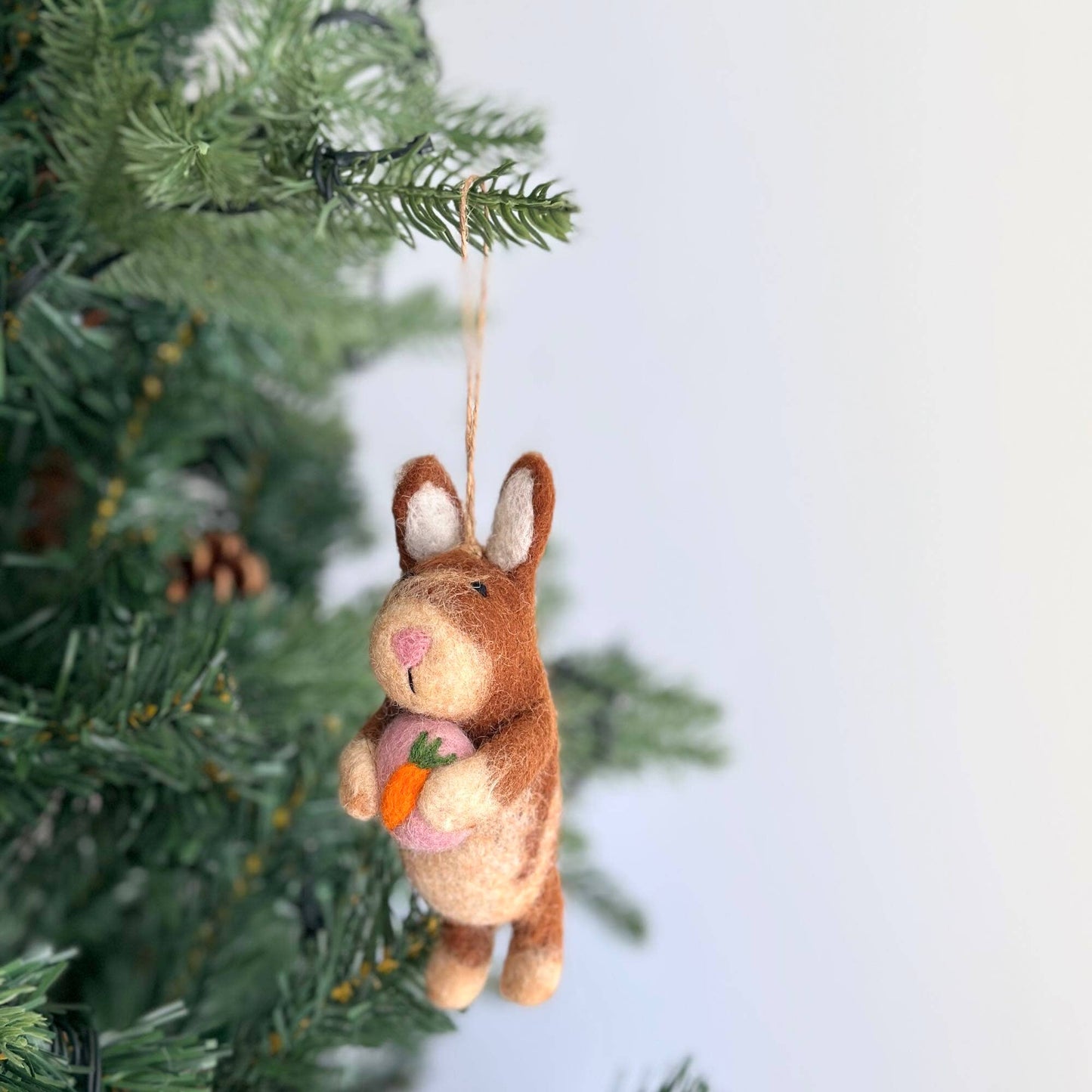Felt Brown Bunny Holding A Heart Ornament