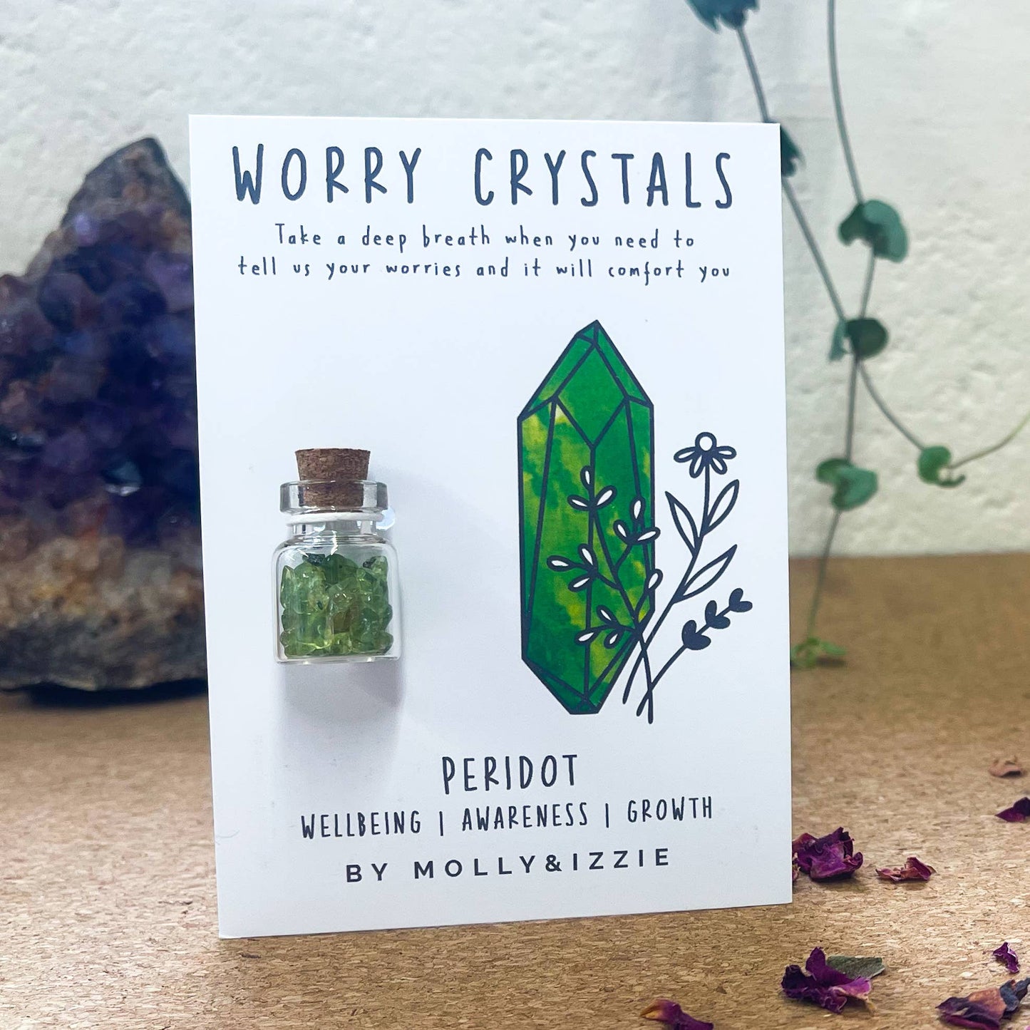 Peridot Worry Crystal on Card