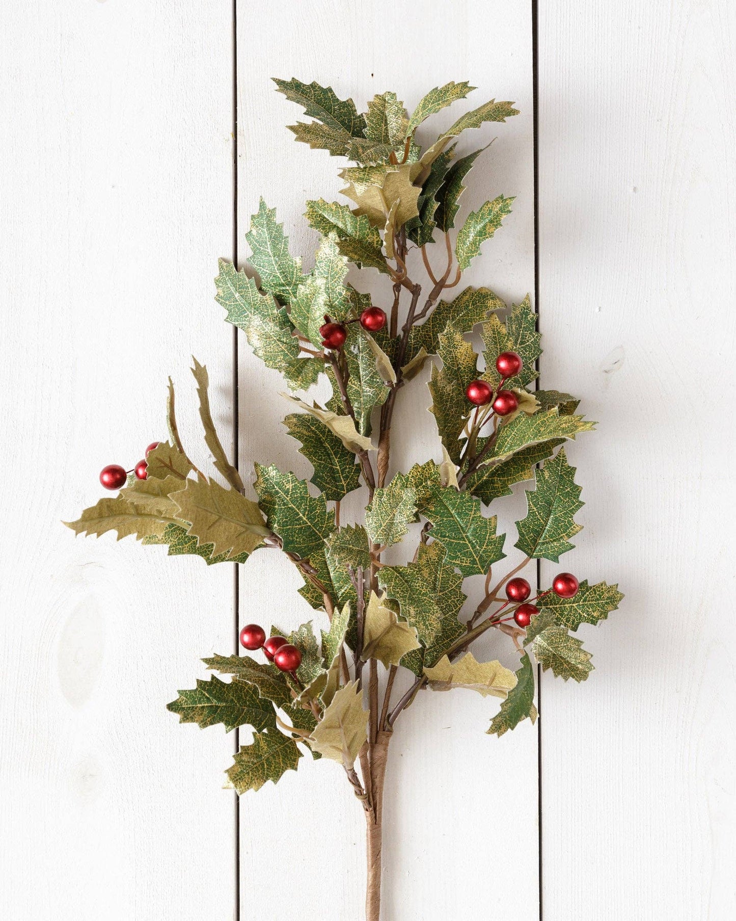 Branch - Gold Glimmer Holly With Dark Red Berries (PK/2)