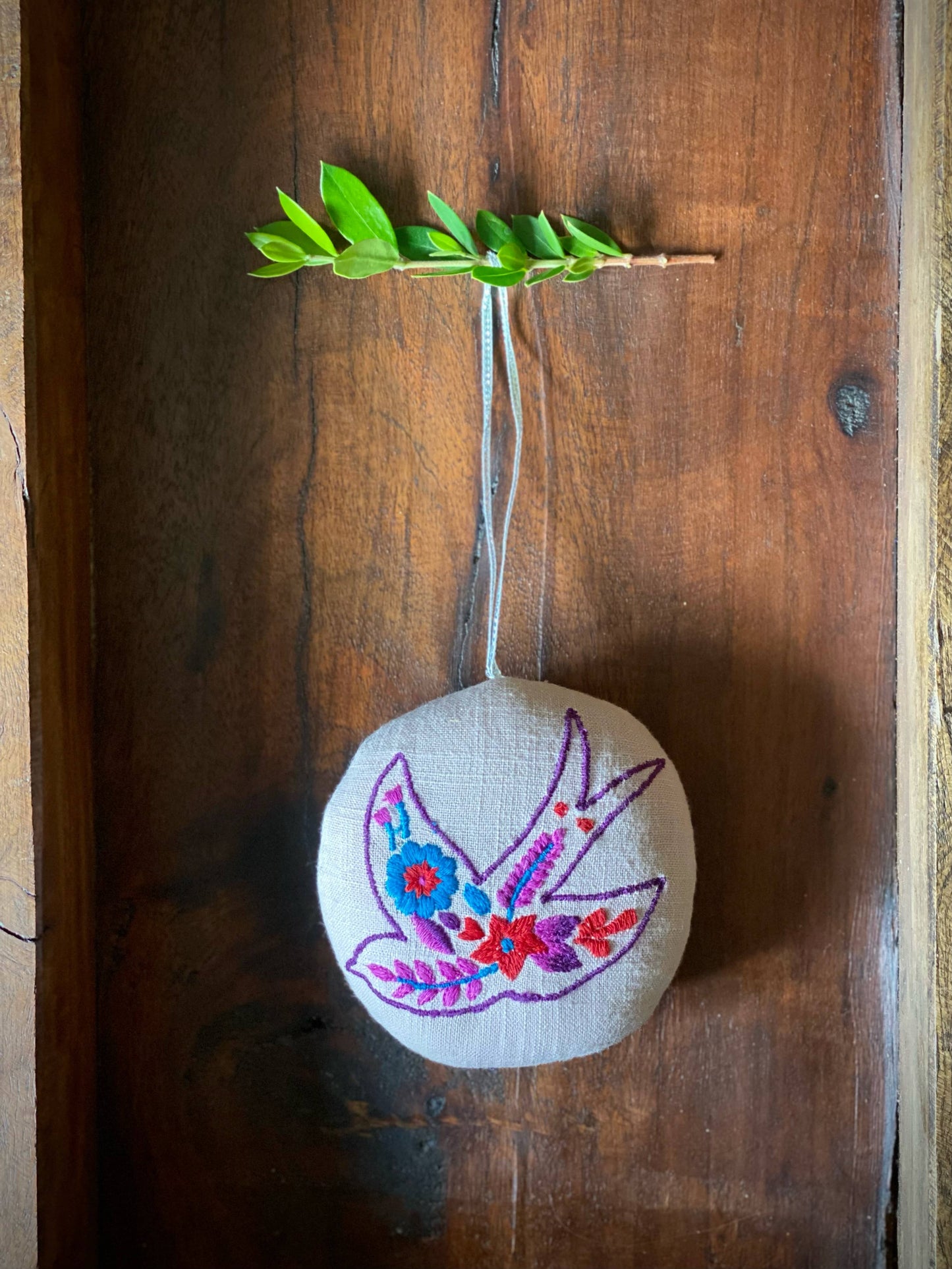 Joyful Bird in Flight Embroidered Ornament