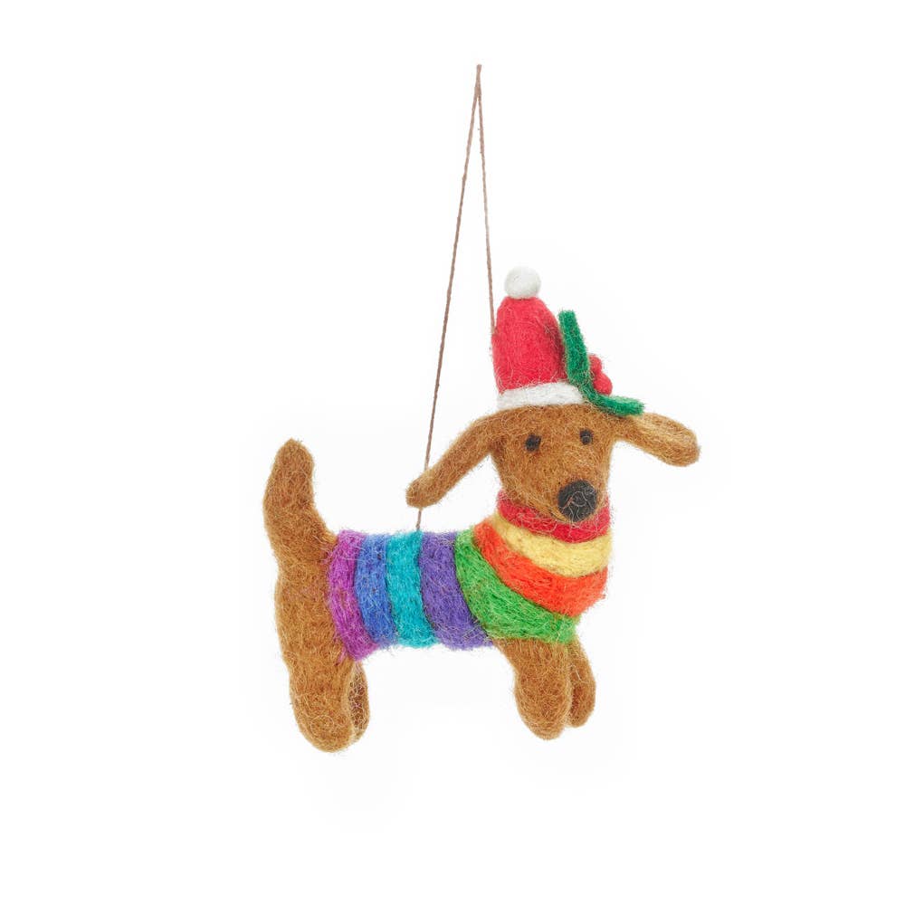 Handmade Felt Festive Rainbow Dog LGBT Pride Christmas Dec
