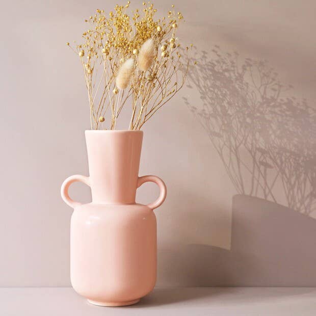 Pink Ceramic Vase with Handles, H20cm