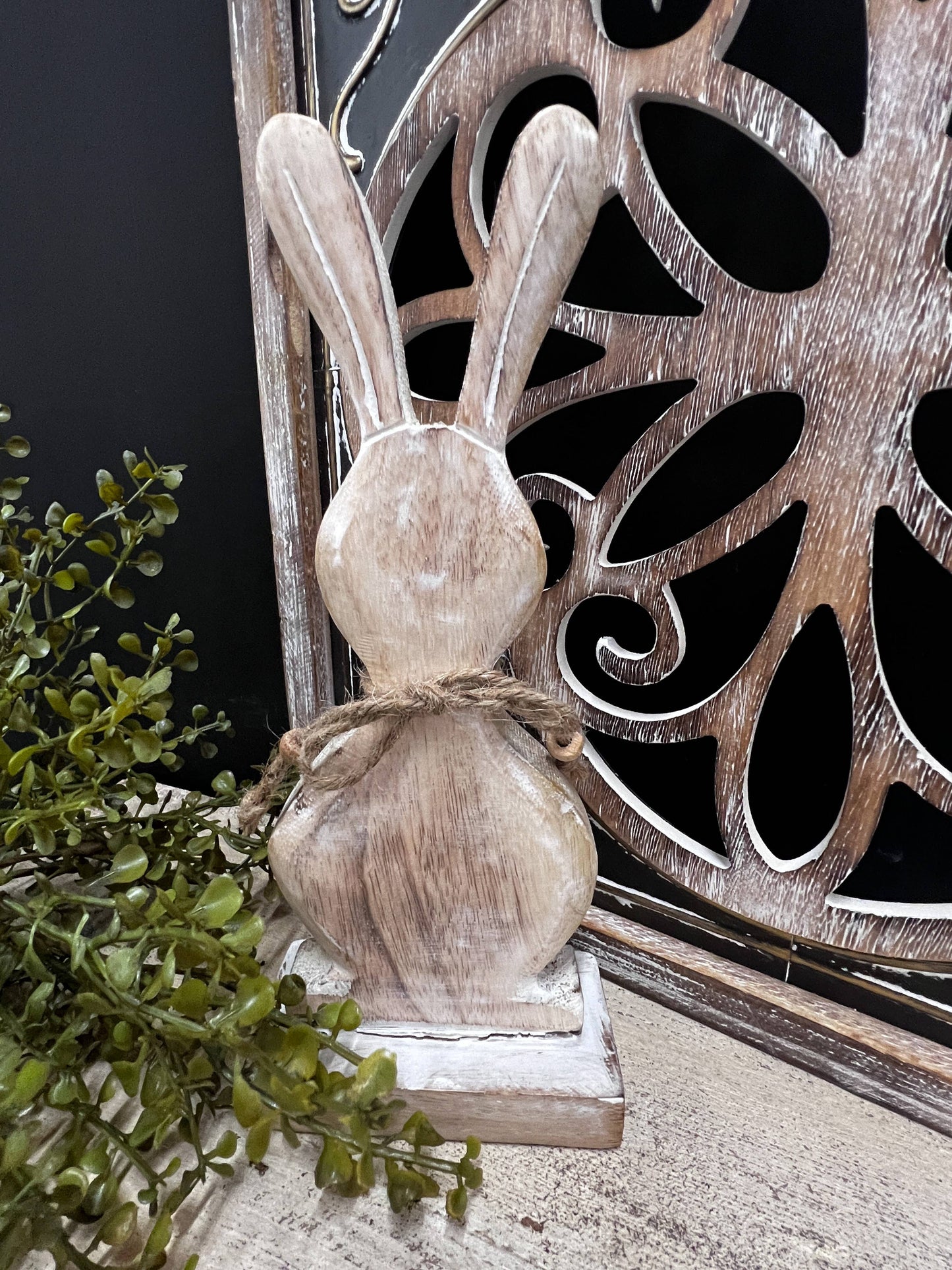 Whitewashed Wooden Bunny 3.5x9in