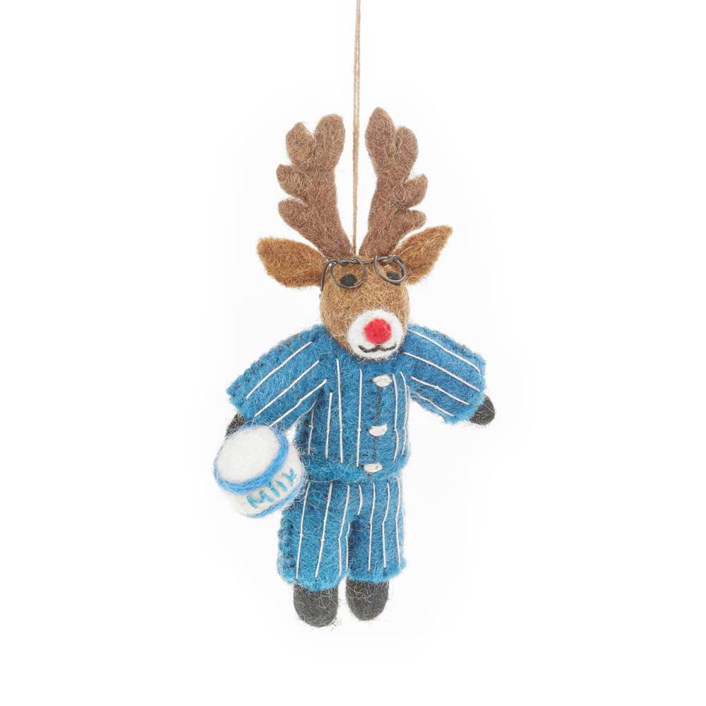 Handmade Needle Felt Christmas Pyjamas Rudolph Hanging Decor
